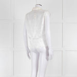 Loretta Caponi Cream Satin Embroidered Sleeveless Blouse