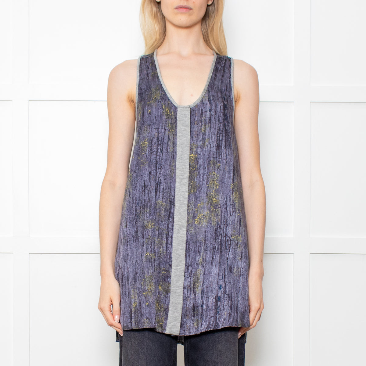Rag & Bone Grey Bark Print Silk Button Down Tunic Mini Dress