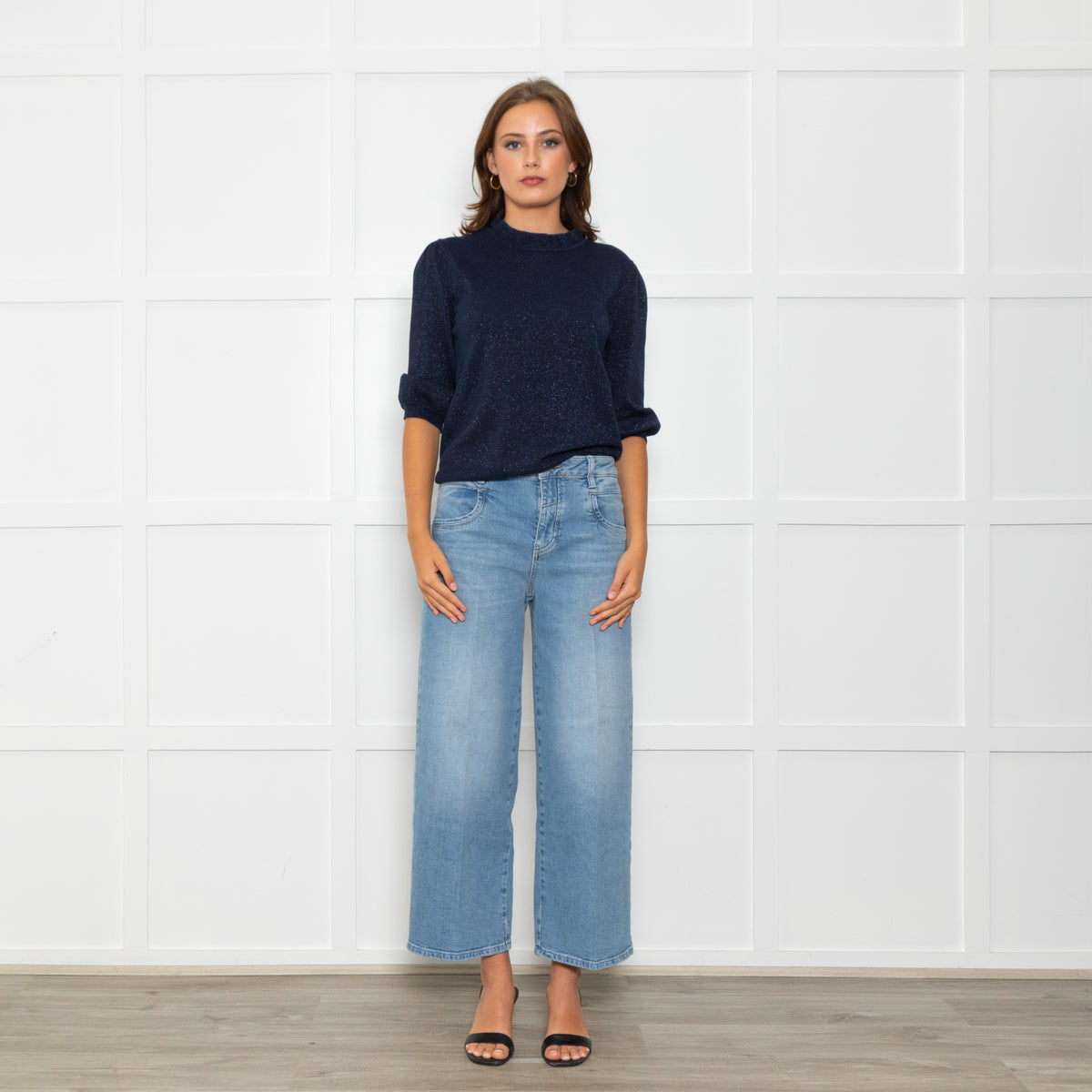 Wyse Navy Blue Cotton Blend Metallic Sweater