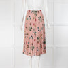 Red Valentino Blush Green Floral Pleated Midi Skirt