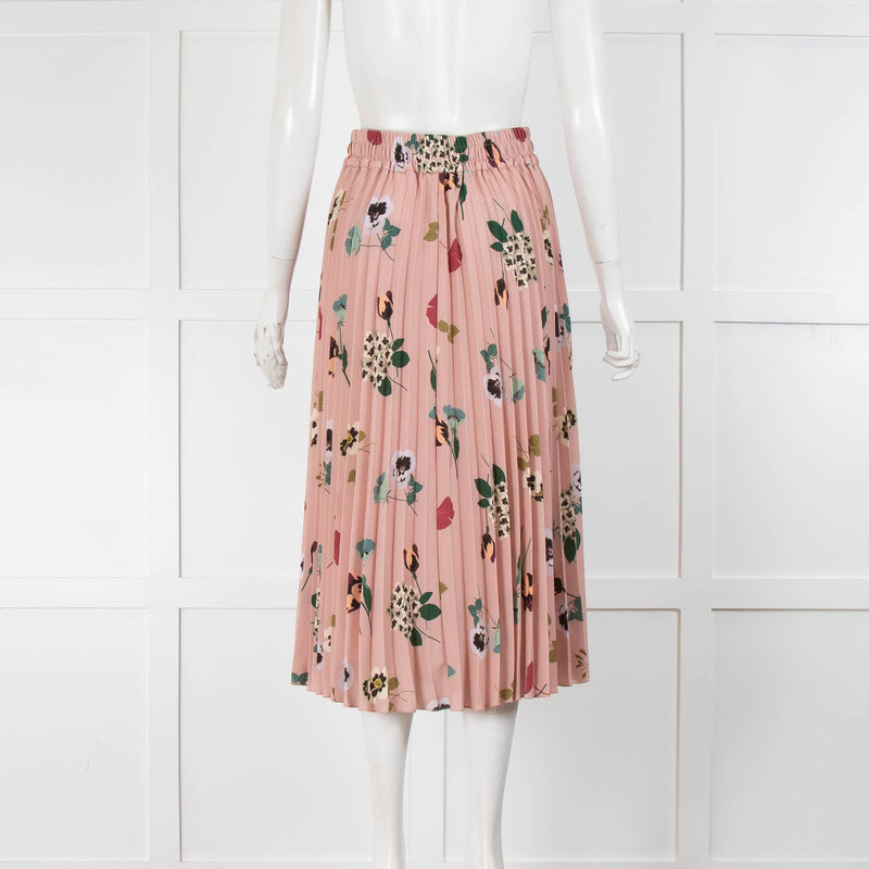 Red Valentino Blush Green Floral Pleated Midi Skirt