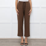 Essentiel Antwerp Brown Check Crop Drawstring Trousers