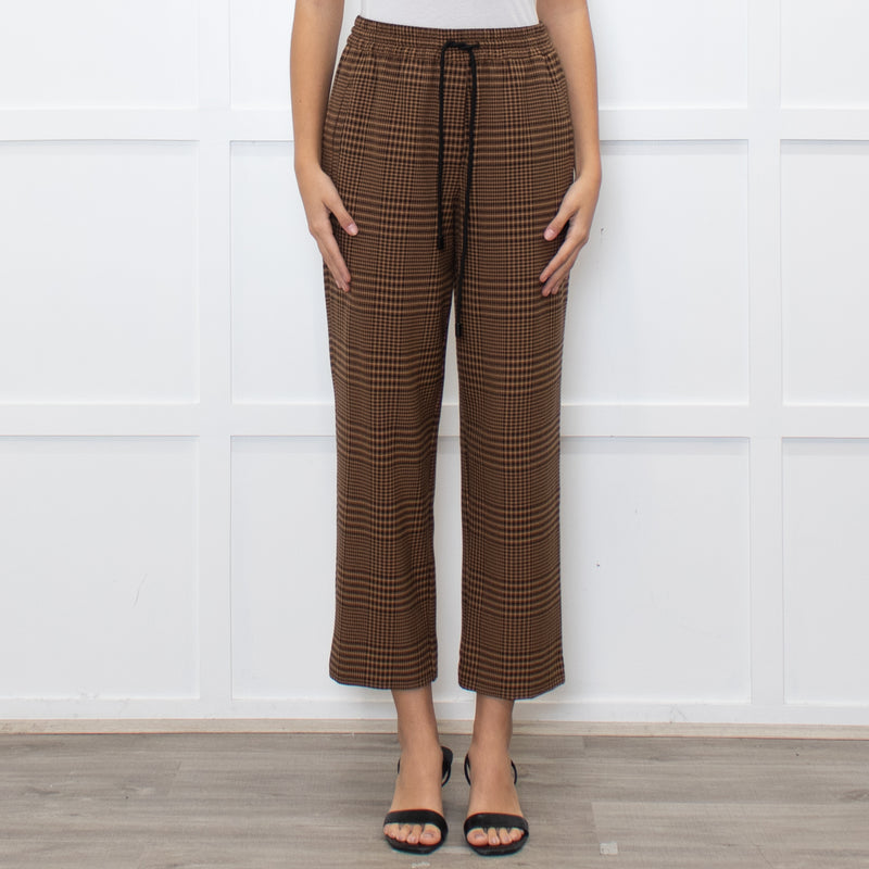 Essentiel Antwerp Brown Check Crop Drawstring Trousers