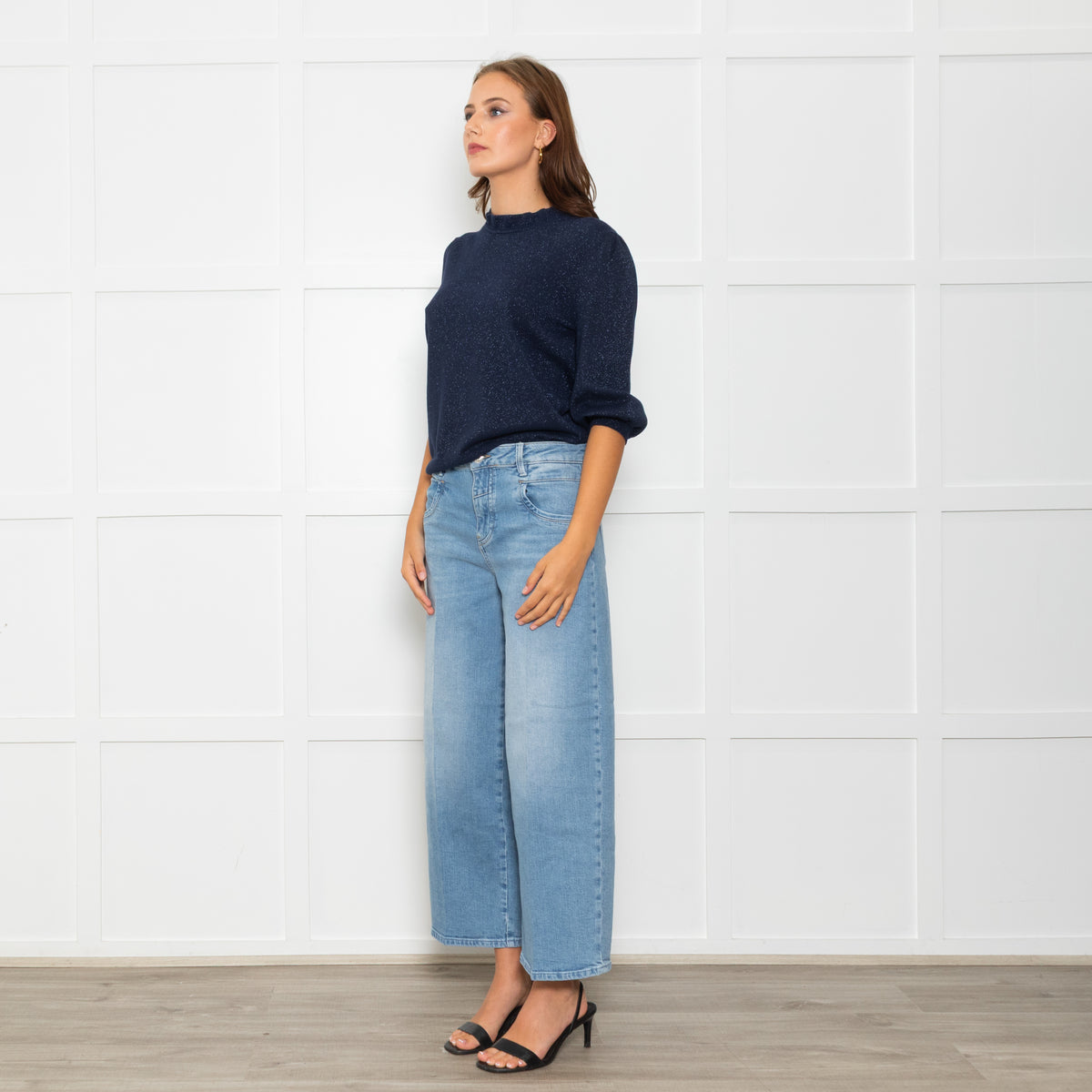 Wyse Navy Blue Cotton Blend Metallic Sweater