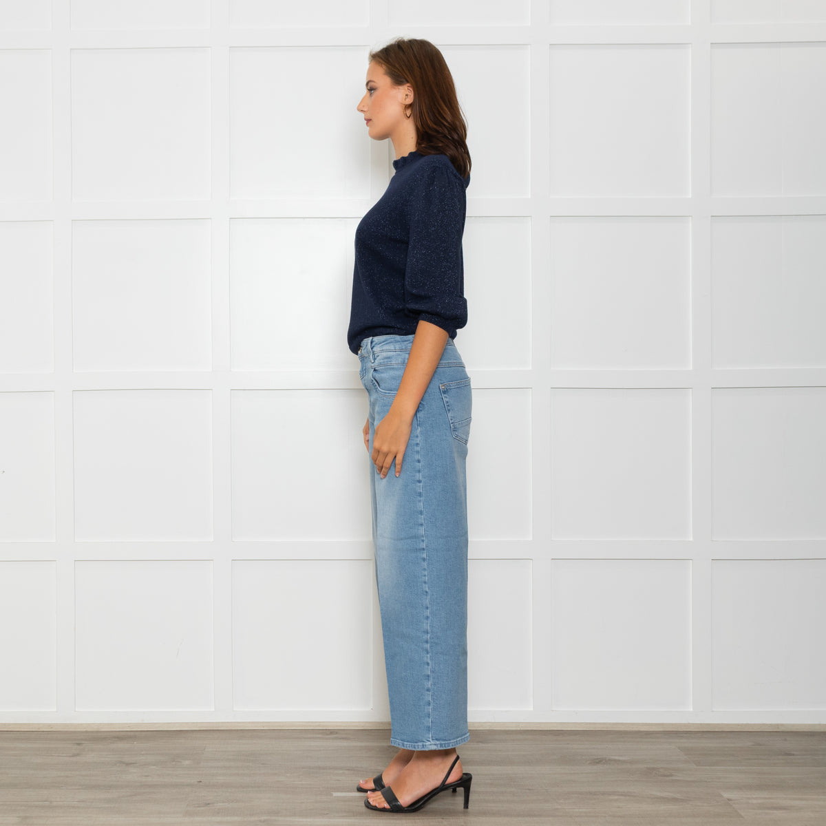 Wyse Navy Blue Cotton Blend Metallic Sweater