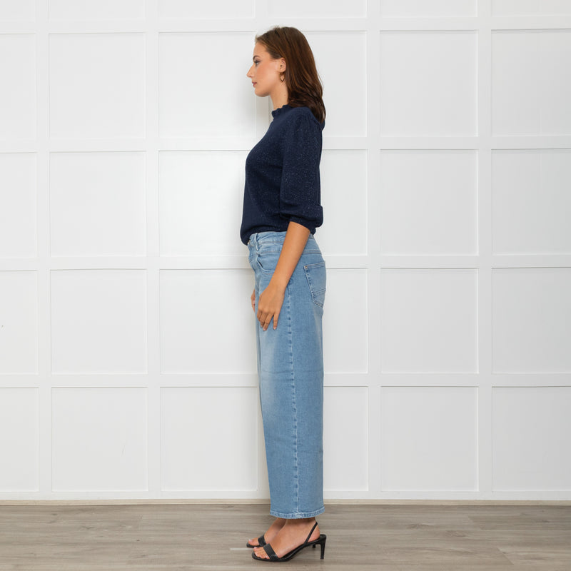 Wyse Navy Blue Cotton Blend Metallic Sweater