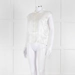 Loretta Caponi Cream Satin Embroidered Sleeveless Blouse