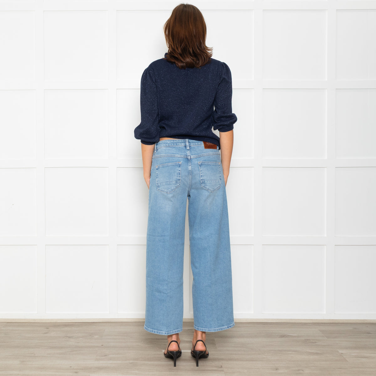 Wyse Navy Blue Cotton Blend Metallic Sweater