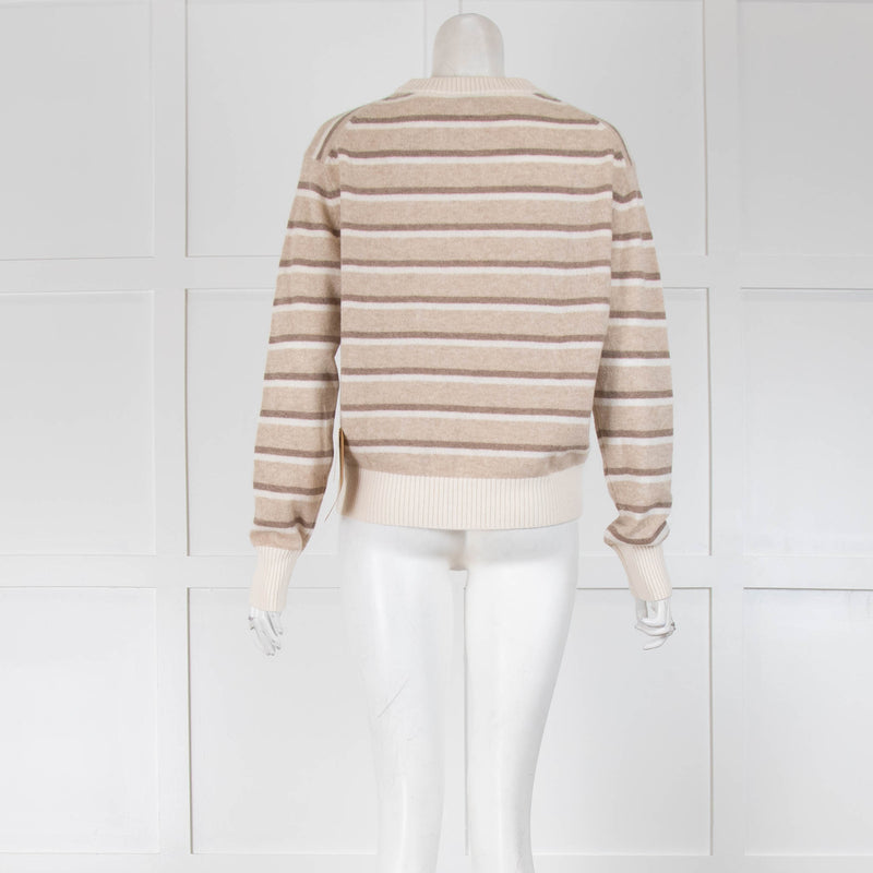 White + Warren Beige, Cream Striped Cashmere Jumper