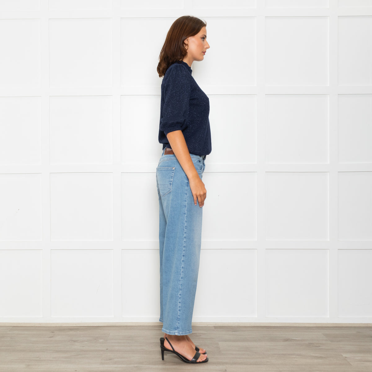 Wyse Navy Blue Cotton Blend Metallic Sweater