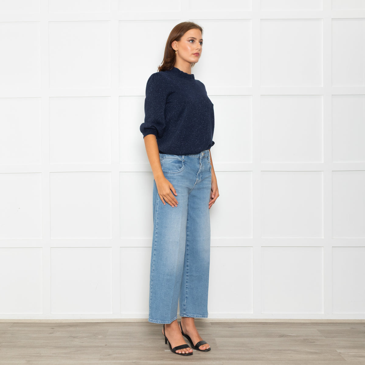 Wyse Navy Blue Cotton Blend Metallic Sweater