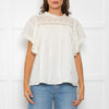 Wyse Cream Lace Trim Frill Sleeve Top