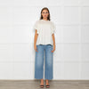 Wyse Cream Lace Trim Frill Sleeve Top