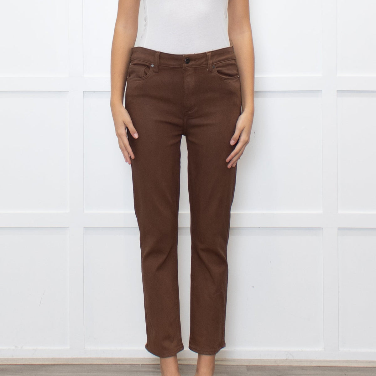 Paige Brown Coated Straight Leg Jeans