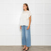 Wyse Cream Lace Trim Frill Sleeve Top
