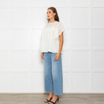 Wyse Cream Lace Trim Frill Sleeve Top