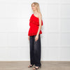 Melissa Odabash Red One Shoulder Cotton Crochet Edging Top