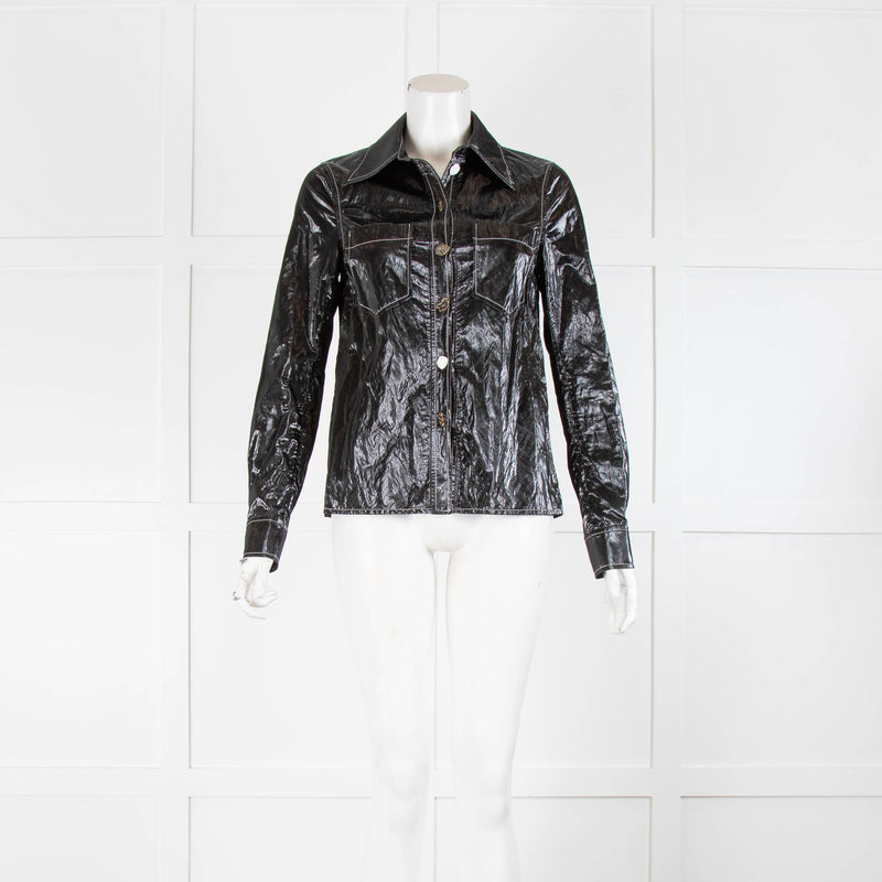 Rejina Pyo Black  Polyurethane Shirt with white stitching