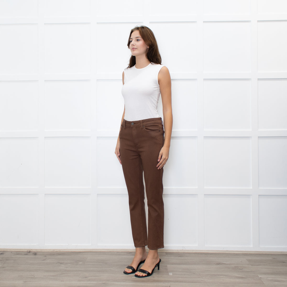 Paige Brown Coated Straight Leg Jeans