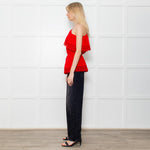 Melissa Odabash Red One Shoulder Cotton Crochet Edging Top