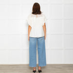 Wyse Cream Lace Trim Frill Sleeve Top