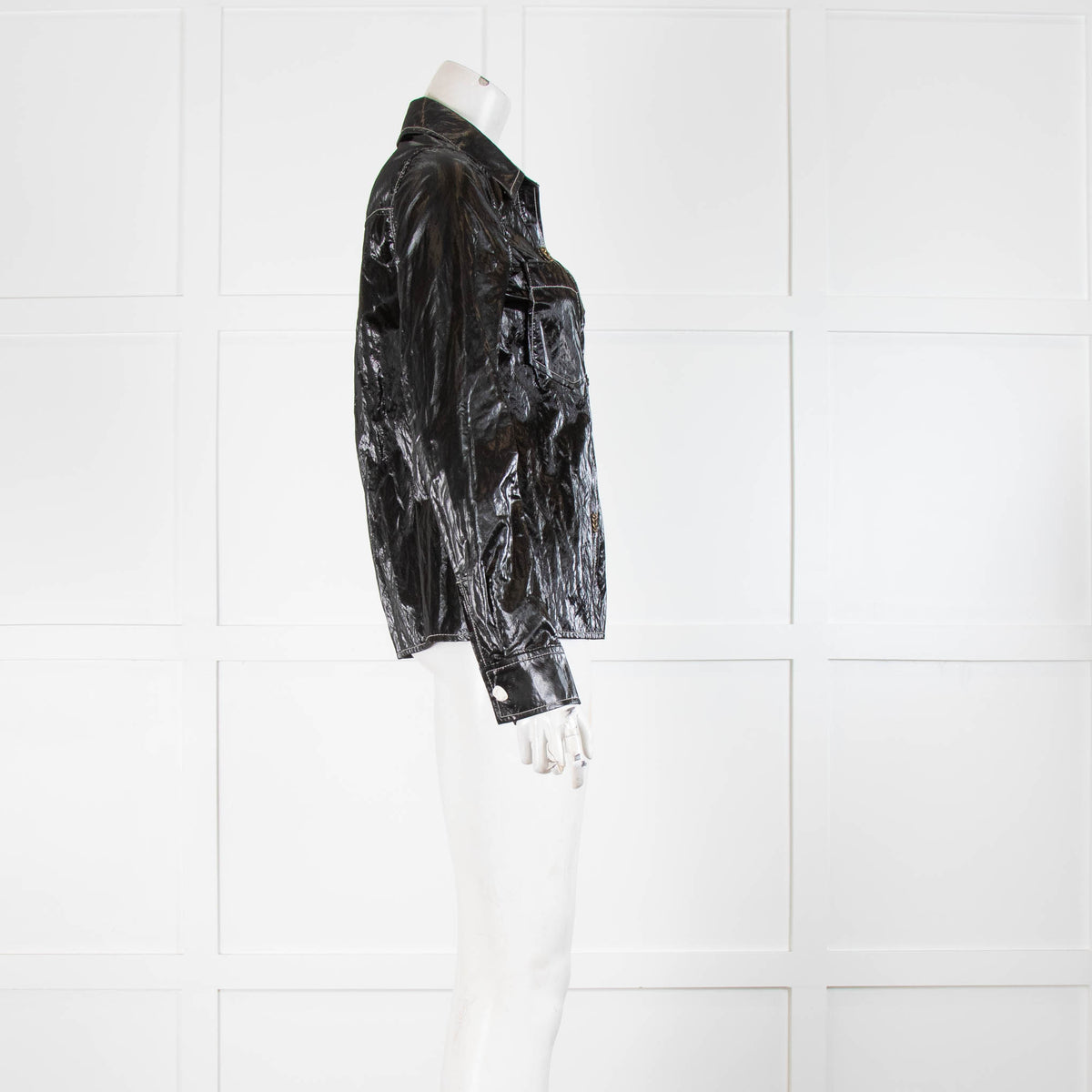 Rejina Pyo Black  Polyurethane Shirt with white stitching