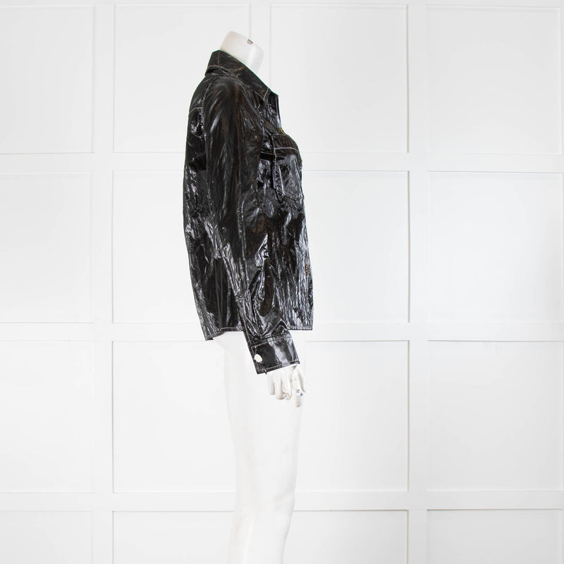 Rejina Pyo Black  Polyurethane Shirt with white stitching