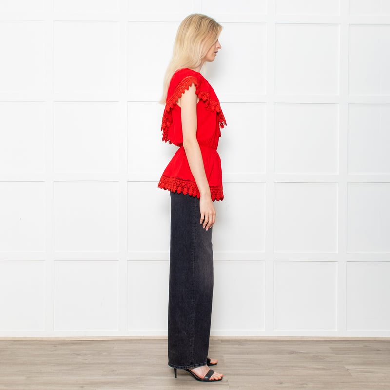 Melissa Odabash Red One Shoulder Cotton Crochet Edging Top