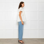 Wyse Cream Lace Trim Frill Sleeve Top