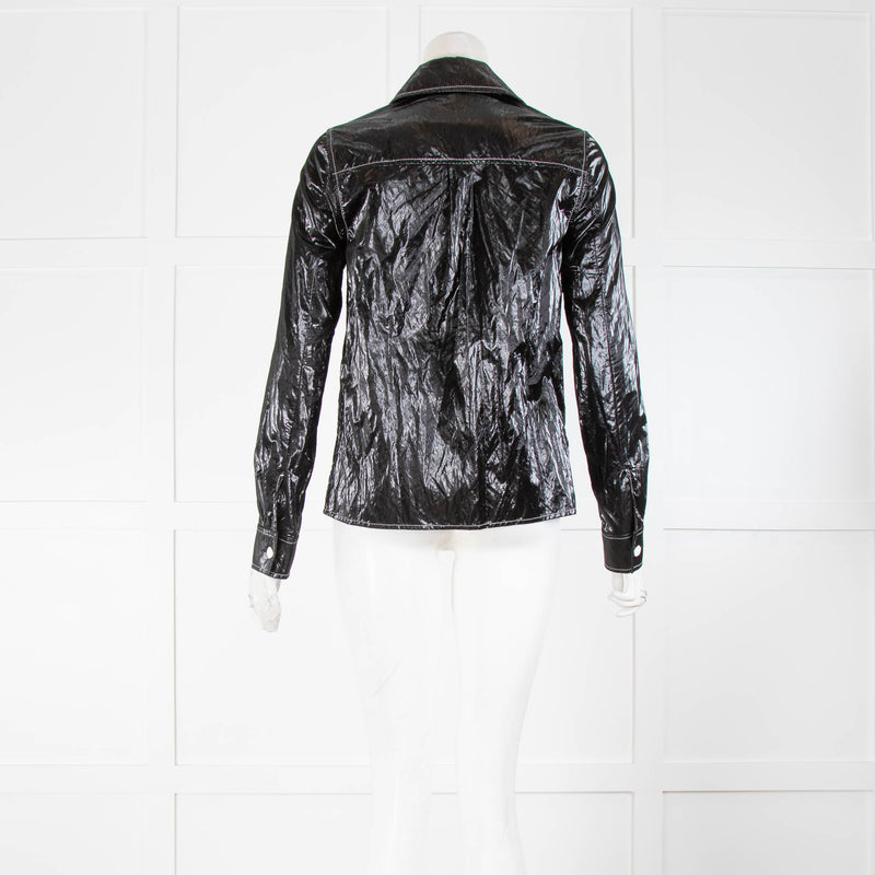 Rejina Pyo Black  Polyurethane Shirt with white stitching