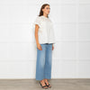 Wyse Cream Lace Trim Frill Sleeve Top