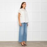 Wyse Cream Lace Trim Frill Sleeve Top