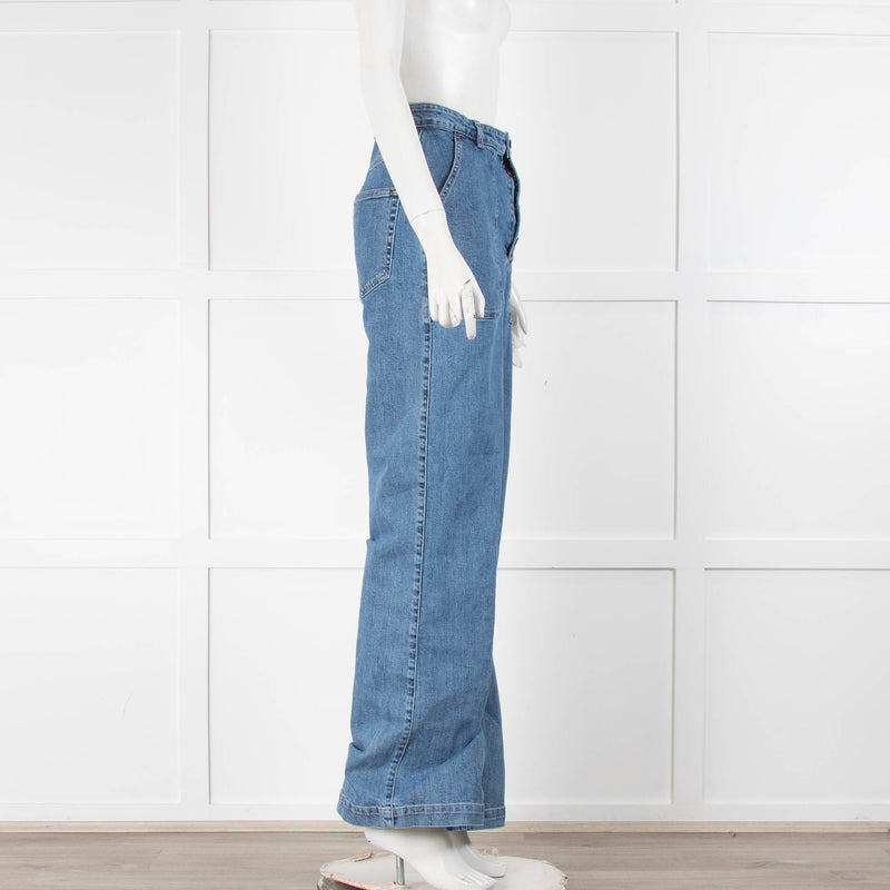 Iris Blue Wide leg Large Front Pocket Jeans