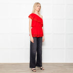 Melissa Odabash Red One Shoulder Cotton Crochet Edging Top