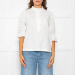 Wyse Cream Cotton Frill Trim Short Sleeve Top