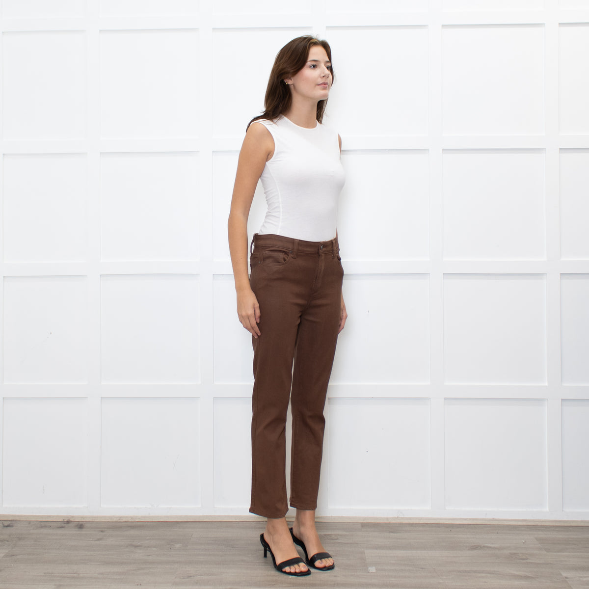 Paige Brown Coated Straight Leg Jeans