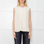 Bamford Pale Cream 100% Silk Tie Neck Sleeveless Top