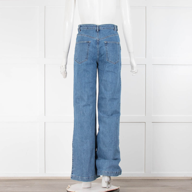 Iris Blue Wide leg Large Front Pocket Jeans
