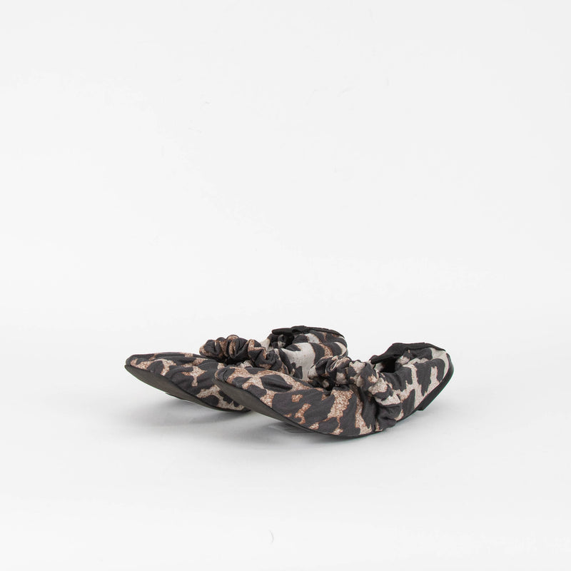Ganni Brown Animal Fabric Print Scrunchie Pumps