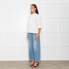 Wyse Cream Cotton Frill Trim Short Sleeve Top