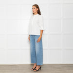 Wyse Cream Cotton Frill Trim Short Sleeve Top