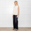 Bamford Pale Cream 100% Silk Tie Neck Sleeveless Top