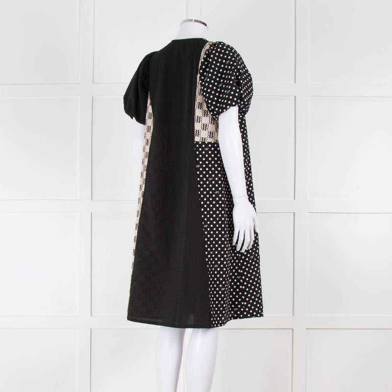 Baum Und Pferdgarten Black White Polka Dot Puff Sleeve Dress
