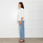Wyse Cream Cotton Frill Trim Short Sleeve Top