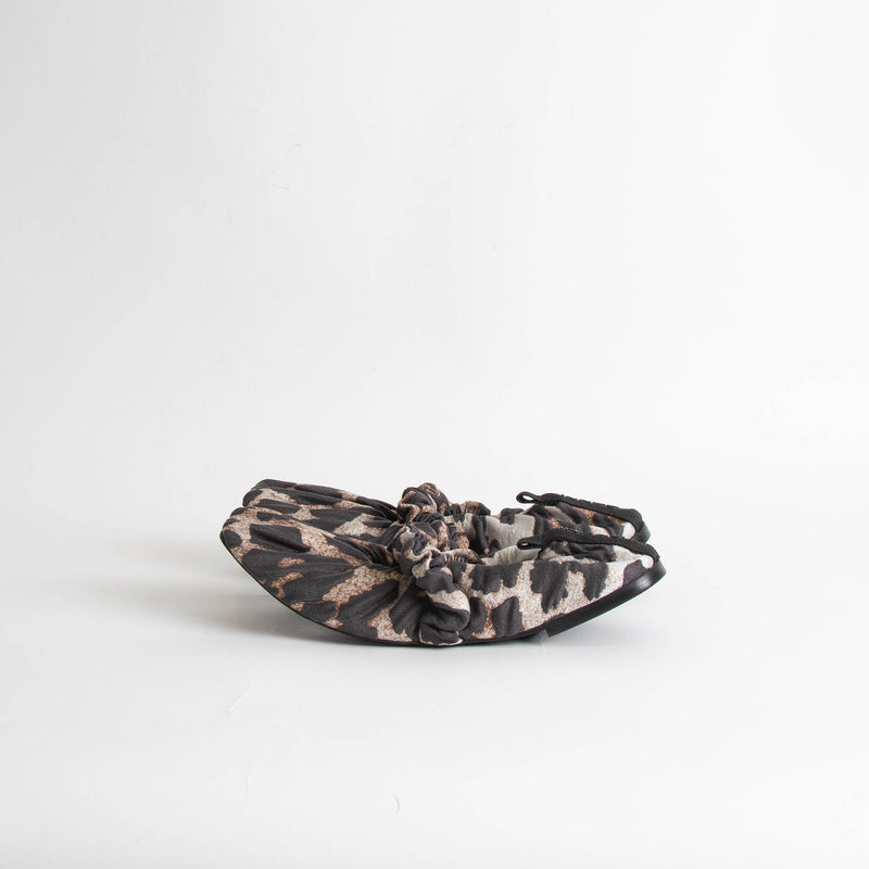 Ganni Brown Animal Fabric Print Scrunchie Pumps