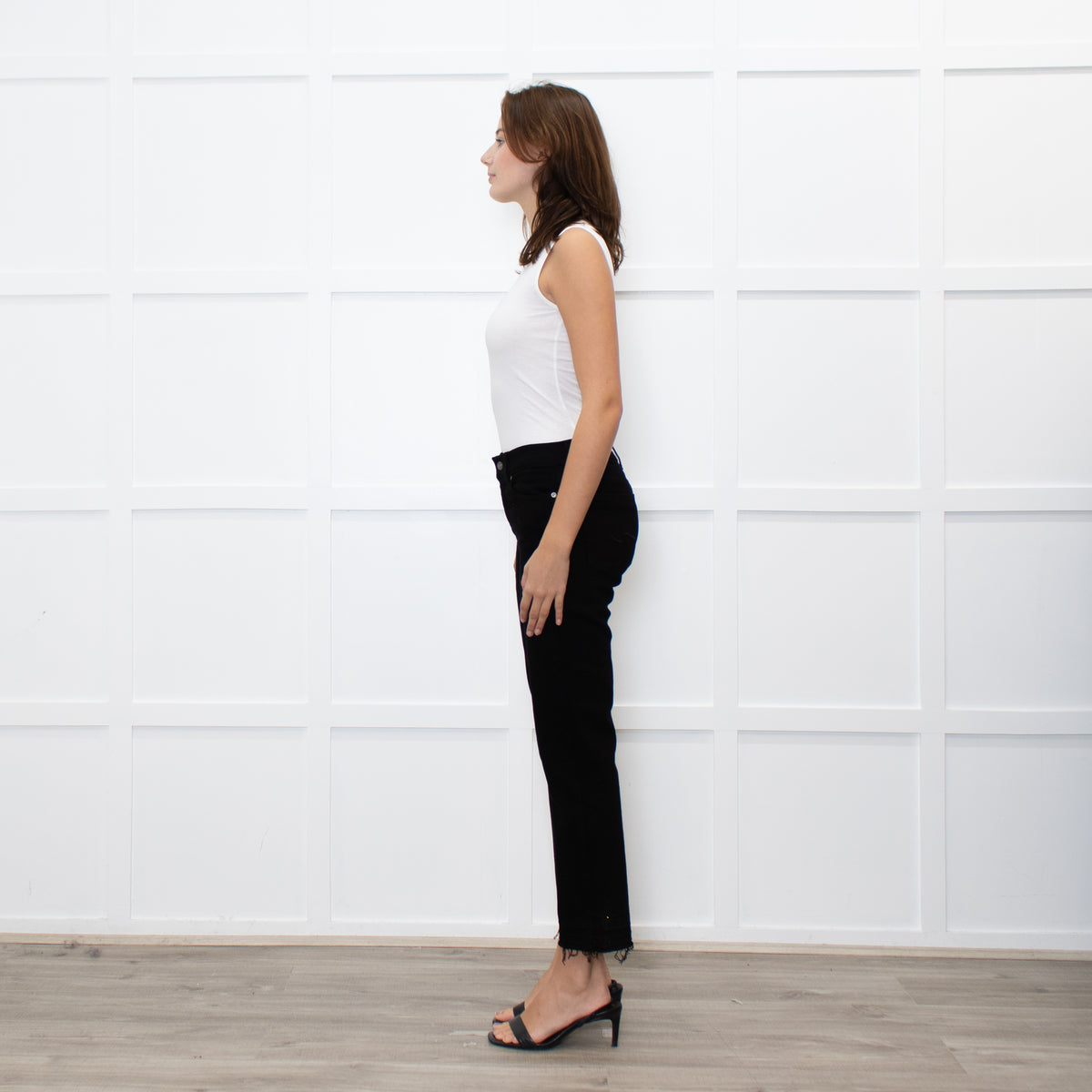 7 For All Mankind Black Crop Fray Hem Jeans