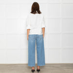 Wyse Cream Cotton Frill Trim Short Sleeve Top