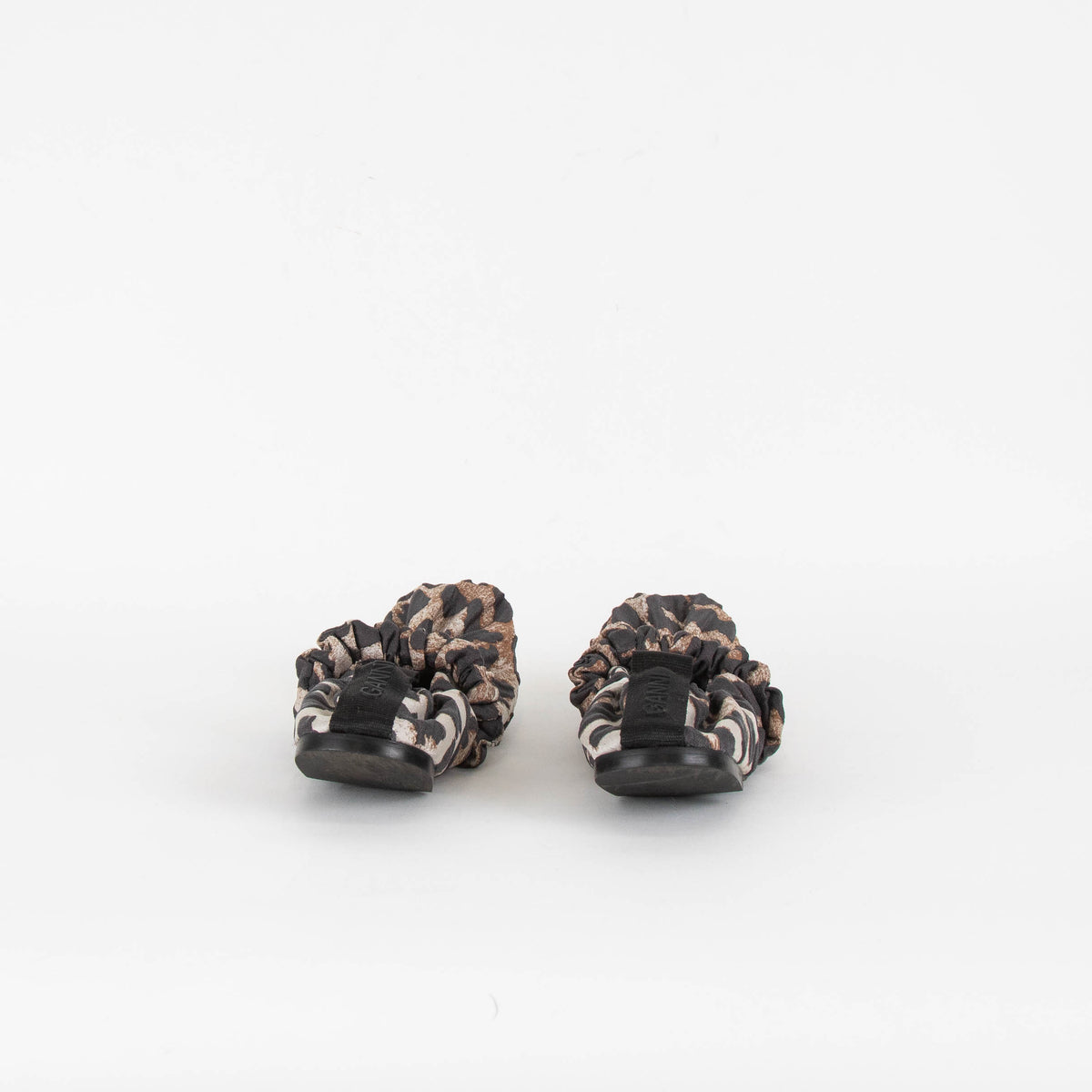 Ganni Brown Animal Fabric Print Scrunchie Pumps