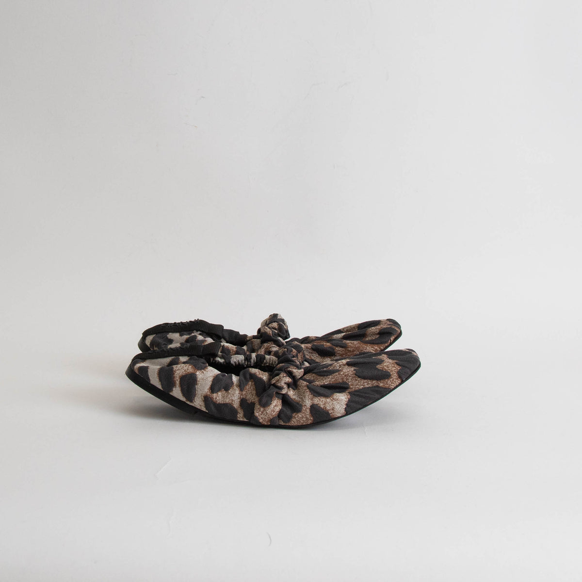 Ganni Brown Animal Fabric Print Scrunchie Pumps