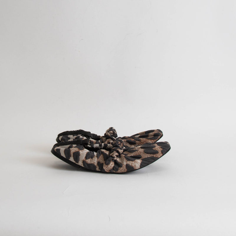 Ganni Brown Animal Fabric Print Scrunchie Pumps